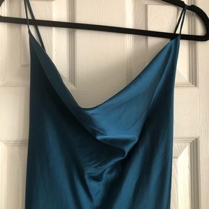 VICI Silk High Slit Spaghetti Strap Cross-back Maxi